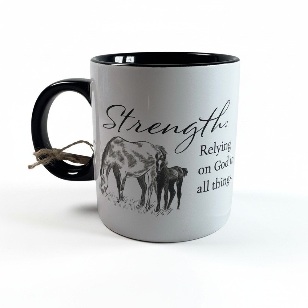 DaySpring Farm Fresh Faith Ceramic Mug 12 oz Strength Relying on God Horse Colt